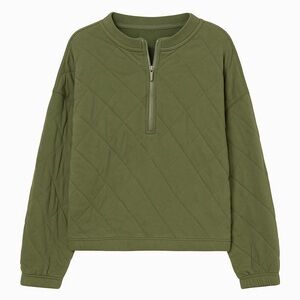 Old navy olive quilted pullover quarter zip sweatshirt cropped shirt army green